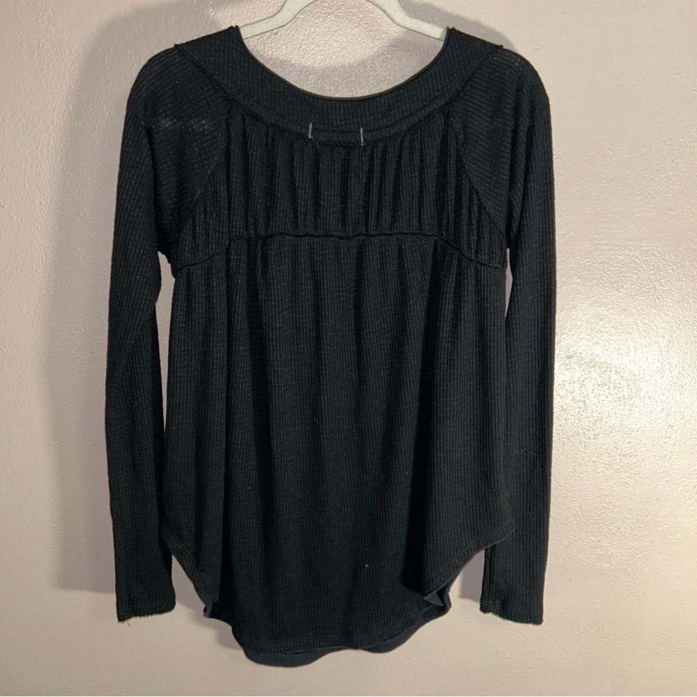 We The Free Black babydoll boho Long Sleeve Henley Top - Picture 2 of 3